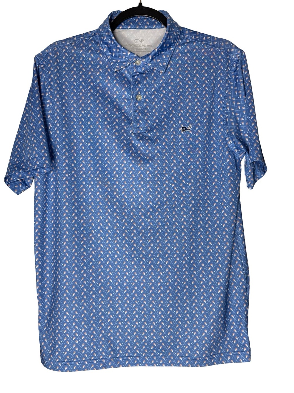 Vineyard Vines Sz Small Performance Polo Blue Lacrosse Print Golf Stretch Shirt